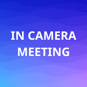 Graphic thumbnail with the text "In Camera Meeting" in white on a wave background with a blue-to-purple gradient.